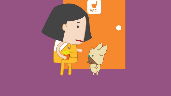 奇奇在教育喵喵狗—吃東西前要洗手