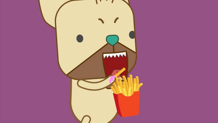 喵喵狗用手吃薯條