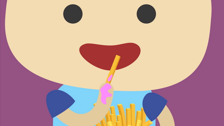 小孩用髒手吃薯條