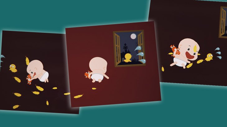 弟弟用機器人打小雞,小雞亂跳,跌出窗外